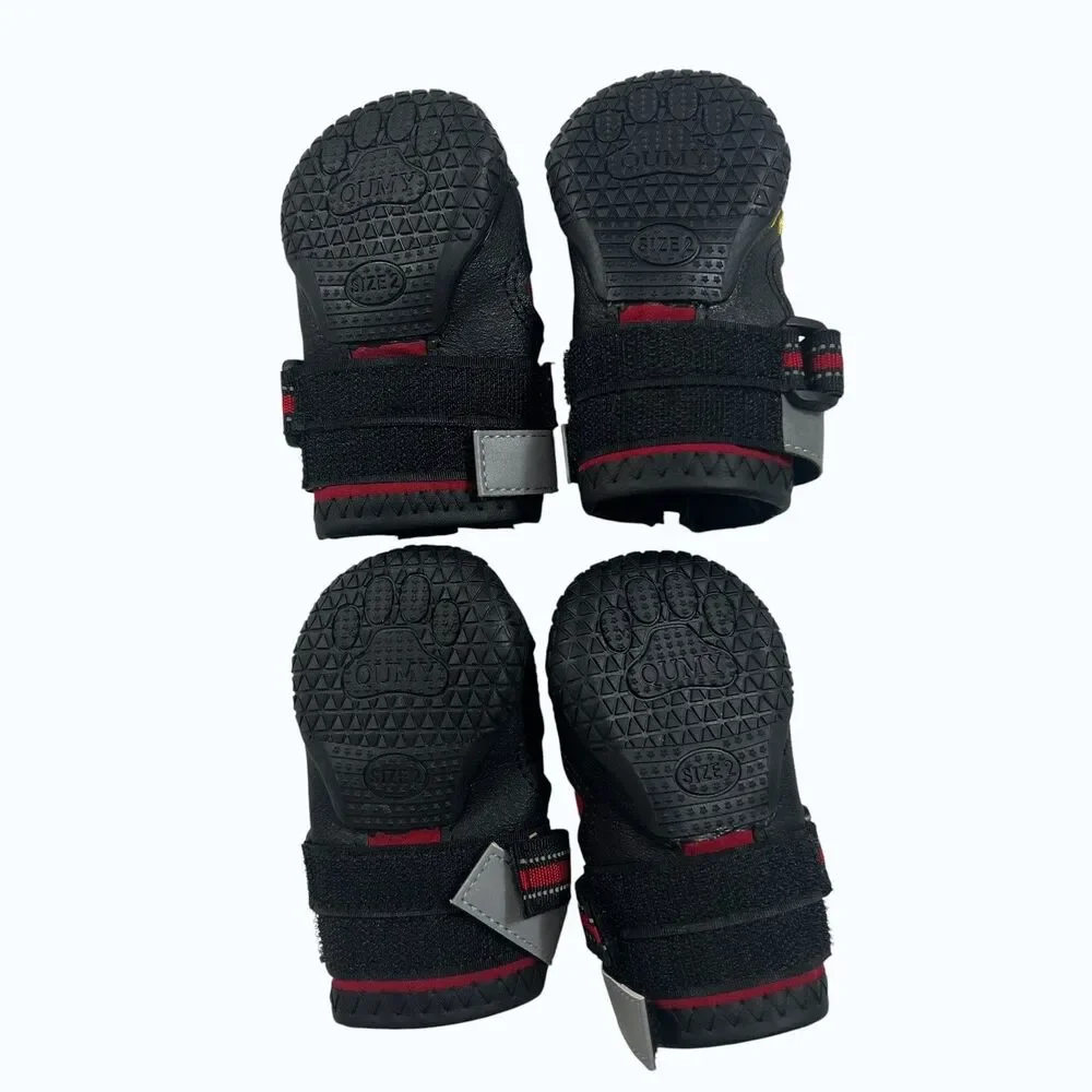 QUMY Waterproof Dog Boots Red Black Reflective Size 2 Set of 4 Paw Protection